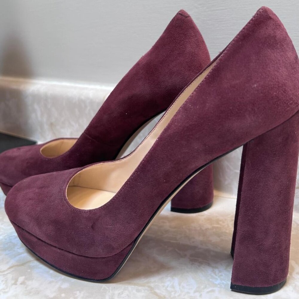 Nine West brand, Size 8, Plum color, Suede, 4-1/2" Platform chunky high heels